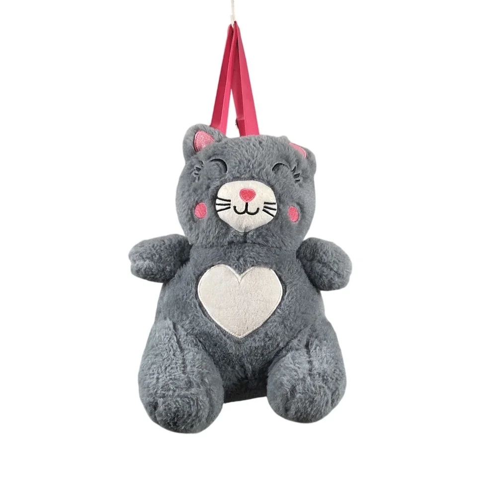 Wonder Nation Gray Cat Plush Backpack Toddler Kids Cute Heart Bag‎